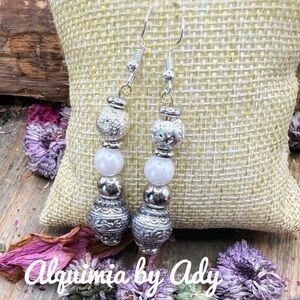 Silver pearl drops statement earrings